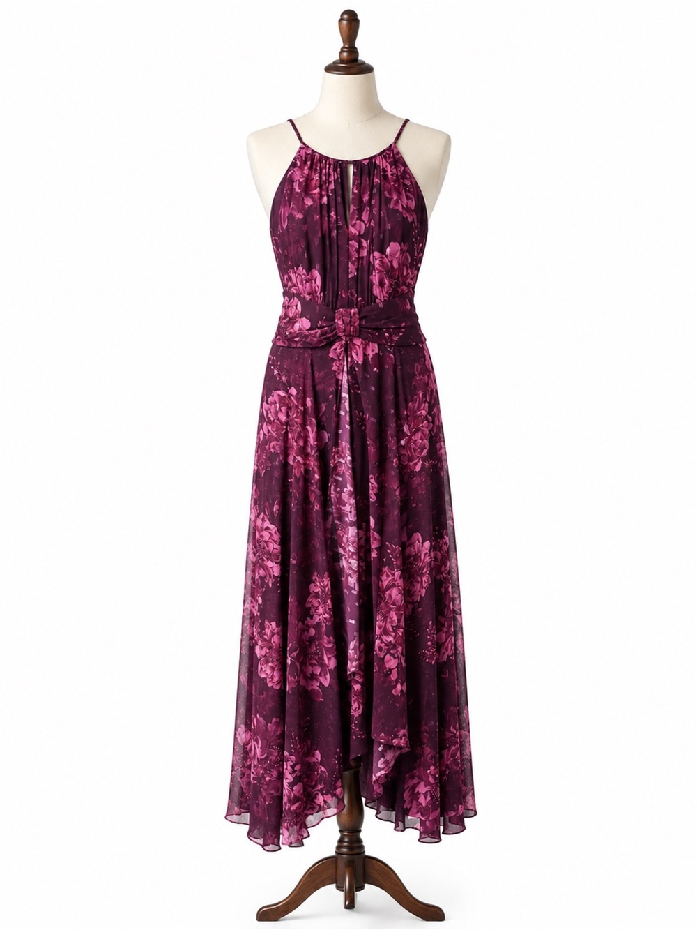 R&M Richards Plum and Fuchsia Floral Maxi Dress